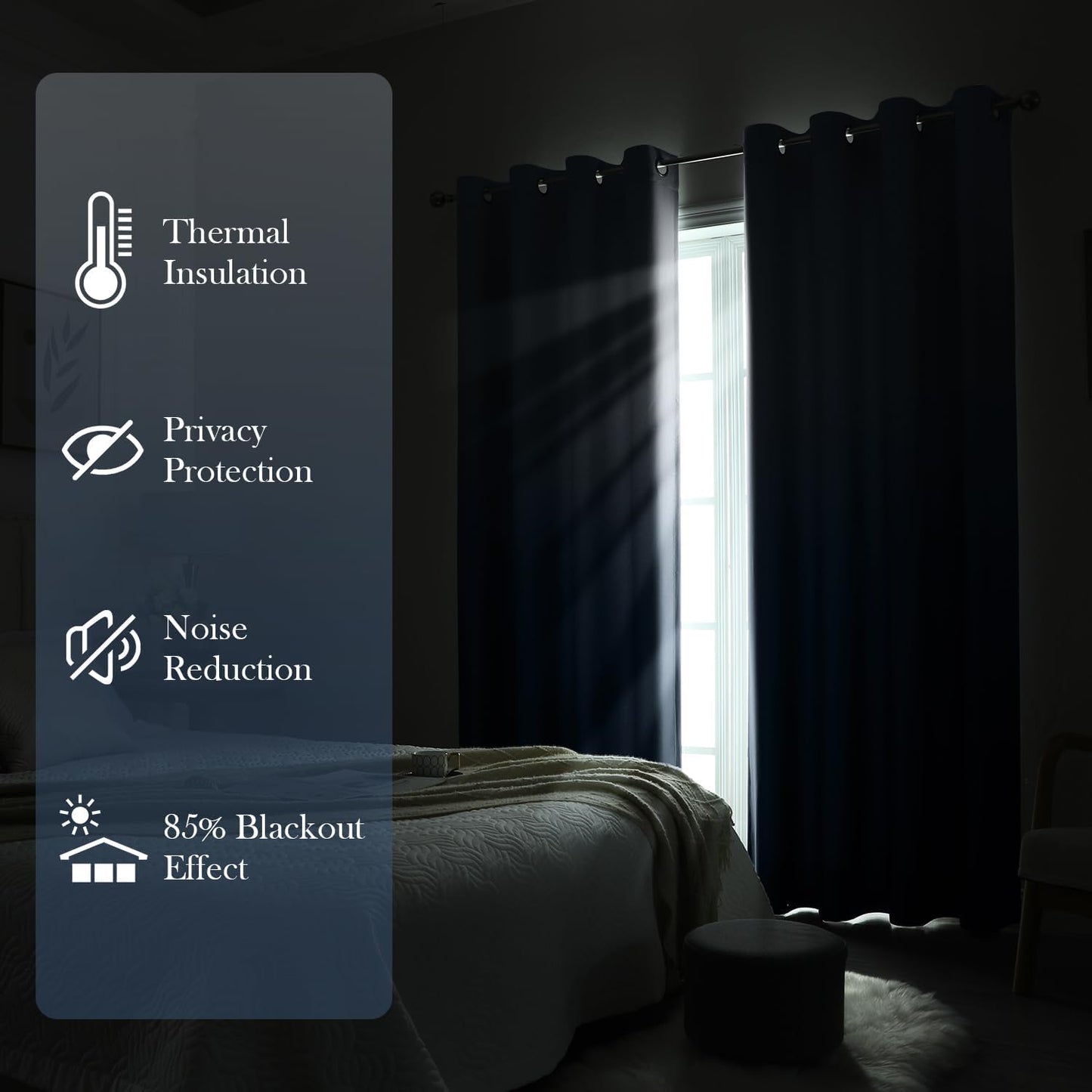 Navy Blue Gradient Blackout Curtains 52 x 84 Inches Long Gradient Room Blackout Insulation Energy Saving Grommet 2 Panel Curtains for Living Room, Bedroom
