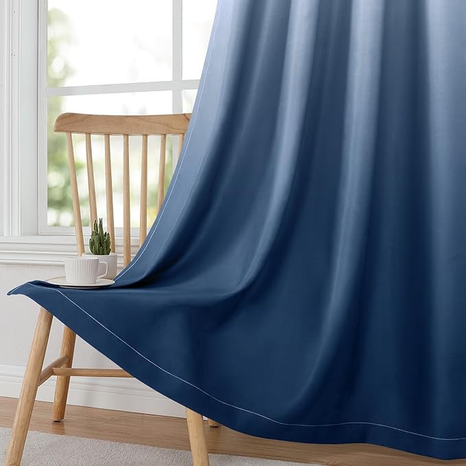 Navy Blue Gradient Blackout Curtains 52 x 84 Inches Long Gradient Room Blackout Insulation Energy Saving Grommet 2 Panel Curtains for Living Room, Bedroom