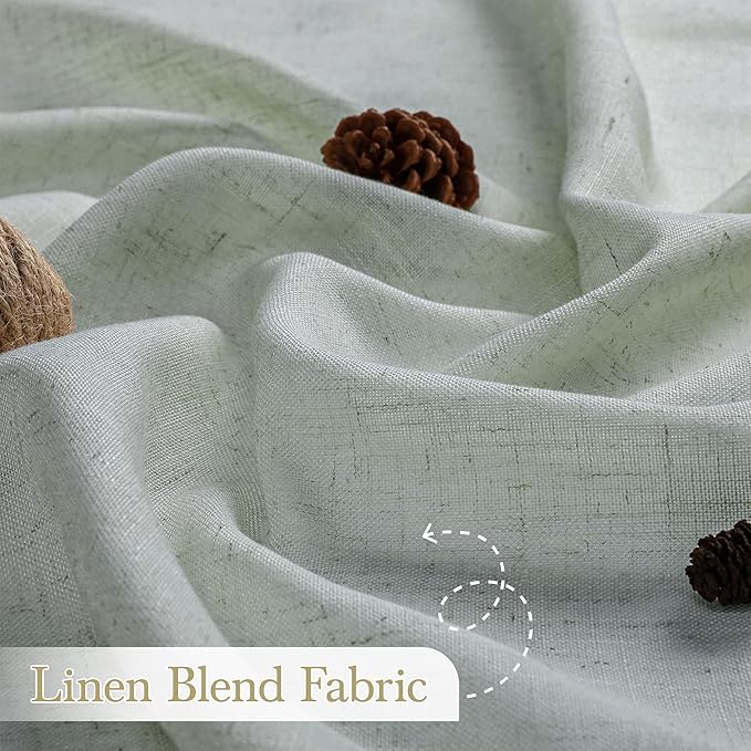 Natural Linen Green Semi-Sheer Curtains 54 Inch Long 2-Piece Set for Bedroom Living Room, Back Trolley Pocket Farmhouse Bohemian Linen Textured Light Filtering Curtains, Sage Green