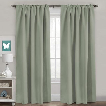 Blackout Curtains Thermal Insulated Curtain Fabric Blackout Curtains Living Room Back Pull Ring/Rod Pocket Bedroom Curtains 52 x 84 Inches Light Sage 2-Pack