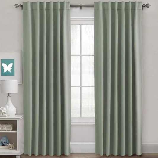 Blackout Curtains Thermal Insulated Curtain Fabric Blackout Curtains Living Room Back Pull Ring/Rod Pocket Bedroom Curtains 52 x 84 Inches Light Sage 2-Pack