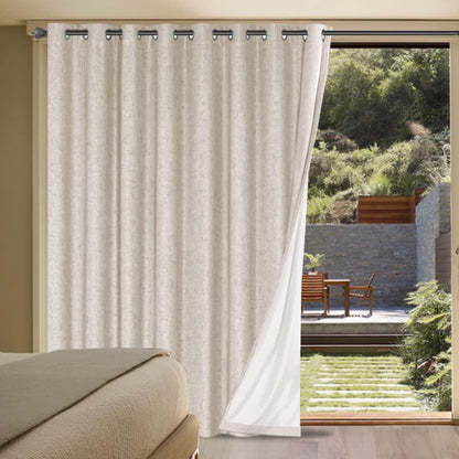 Linen Blackout Curtains Durable Thick Textured Linen Look 100% Blackout Patio Door Curtain Rust-Resistant Grommets Extra Wide Sliding Curtain 100" W x 84" L - Natural