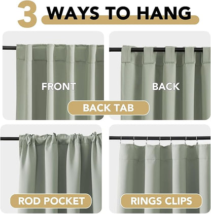 Blackout Curtains Thermal Insulated Curtain Fabric Blackout Curtains Living Room Back Pull Ring/Rod Pocket Bedroom Curtains 52 x 84 Inches Light Sage 2-Pack