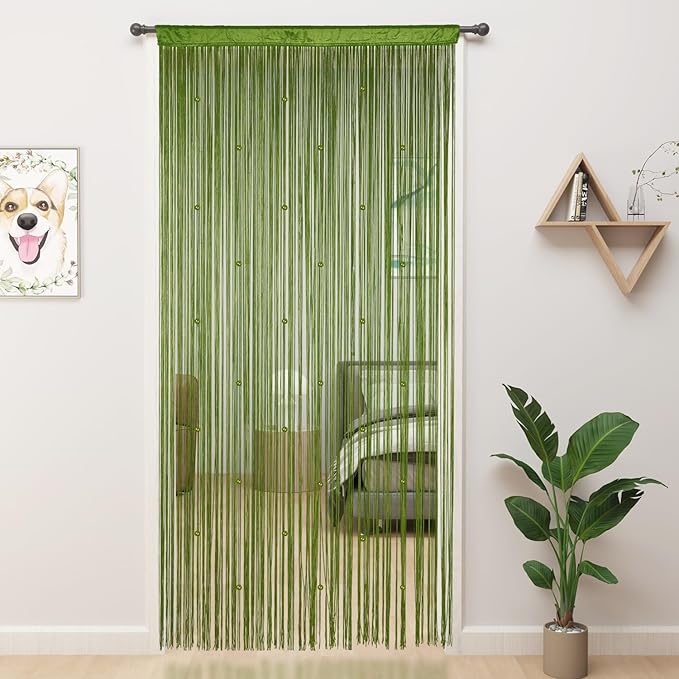 Beaded Curtains Beaded Curtains for Doorways Crystal Suitable for Interior Decoration and Partitions Hippie Wardrobe Curtains (Green, 39" x 79")