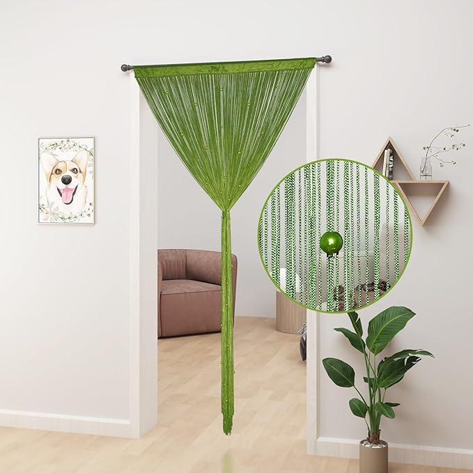 Beaded Curtains Beaded Curtains for Doorways Crystal Suitable for Interior Decoration and Partitions Hippie Wardrobe Curtains (Green, 39" x 79")