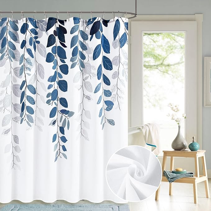 Floral Watercolor Leaf Shower Curtain Plant Natural Fabric Shower Curtain Country Plant Cloth Bathroom with Hooks 72x72
