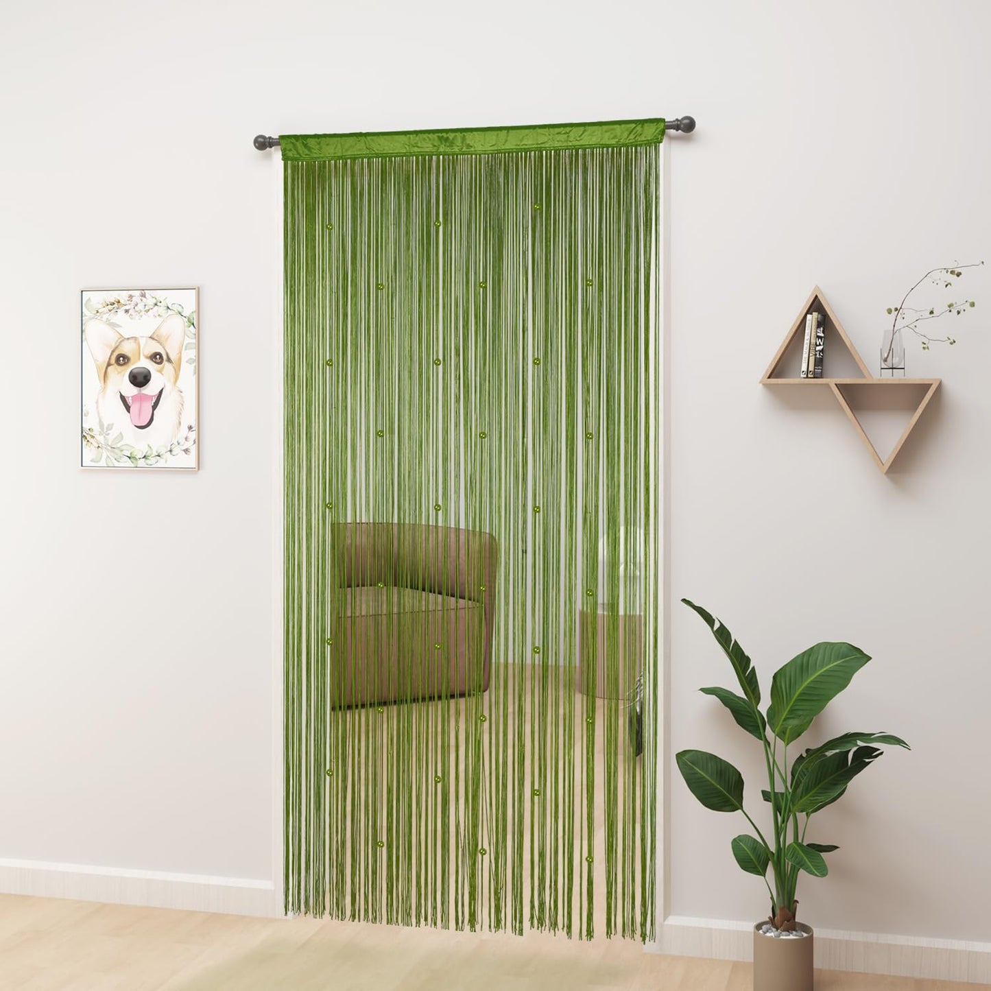 Beaded Curtains Beaded Curtains for Doorways Crystal Suitable for Interior Decoration and Partitions Hippie Wardrobe Curtains (Green, 39" x 79")