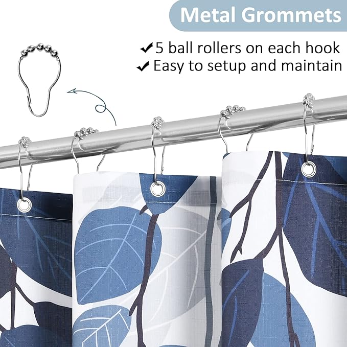 Floral Watercolor Leaf Shower Curtain Plant Natural Fabric Shower Curtain Country Plant Cloth Bathroom with Hooks 72x72