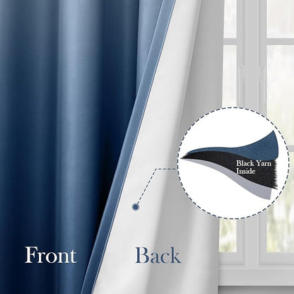 Navy Blue Gradient Blackout Curtains 52 x 84 Inches Long Gradient Room Blackout Insulation Energy Saving Grommet 2 Panel Curtains for Living Room, Bedroom