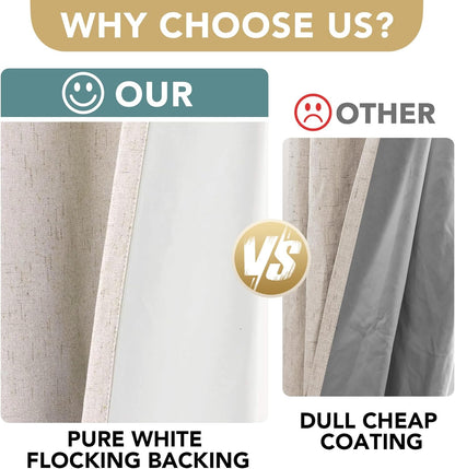 Linen Blackout Curtains Durable Thick Textured Linen Look 100% Blackout Patio Door Curtain Rust-Resistant Grommets Extra Wide Sliding Curtain 100" W x 84" L - Natural
