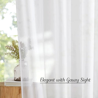 2 Panels White Sheer Curtains – Lightweight Voile Drapes for Bedroom, Living Room &amp; Archways | Grommet Top | 54"W x 84"L Each Panel | Total Width 108 Inches