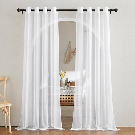 2 Panels White Sheer Curtains – Lightweight Voile Drapes for Bedroom, Living Room &amp; Archways | Grommet Top | 54"W x 84"L Each Panel | Total Width 108 Inches