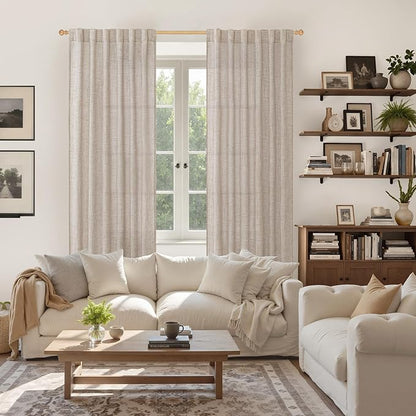 Linen Semi-Sheer Curtains, 2-Pack, 72" Long, for Living Rooms - Light-Filtering Curtains with Rod Pocket and Back Pulls, Country Beige Window Treatments, for Dining Rooms and Bedrooms, 52 X 72"