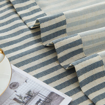 Linen Blend Striped Curtains Blue Pinstripe Print Beige Curtains 84 Inches Long for Living Room Bedroom Grommet Top 2 Panels