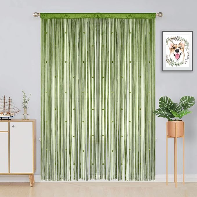 Beaded Curtains Beaded Curtains for Doorways Crystal Suitable for Interior Decoration and Partitions Hippie Wardrobe Curtains (Green, 39" x 79")