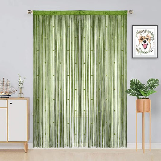 Beaded Curtains Beaded Curtains for Doorways Crystal Suitable for Interior Decoration and Partitions Hippie Wardrobe Curtains (Green, 39" x 79")