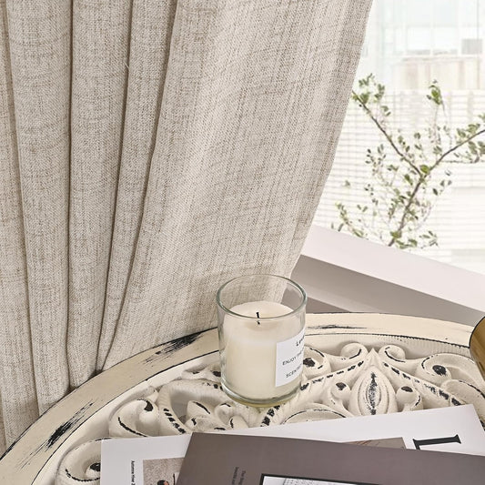 Linen Semi-Sheer Curtains, 2-Pack, 72" Long, for Living Rooms - Light-Filtering Curtains with Rod Pocket and Back Pulls, Country Beige Window Treatments, for Dining Rooms and Bedrooms, 52 X 72"