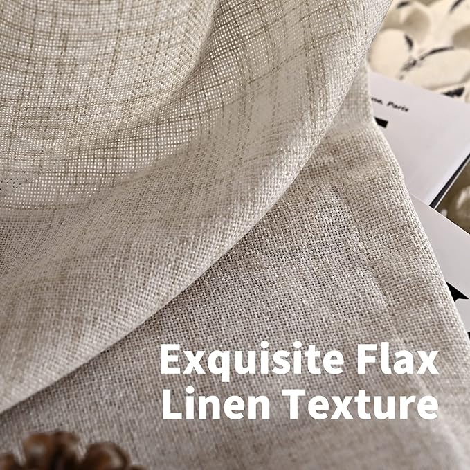 Linen Semi-Sheer Curtains, 2-Pack, 72" Long, for Living Rooms - Light-Filtering Curtains with Rod Pocket and Back Pulls, Country Beige Window Treatments, for Dining Rooms and Bedrooms, 52 X 72"