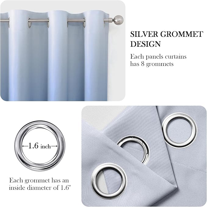 Navy Blue Gradient Blackout Curtains 52 x 84 Inches Long Gradient Room Blackout Insulation Energy Saving Grommet 2 Panel Curtains for Living Room, Bedroom