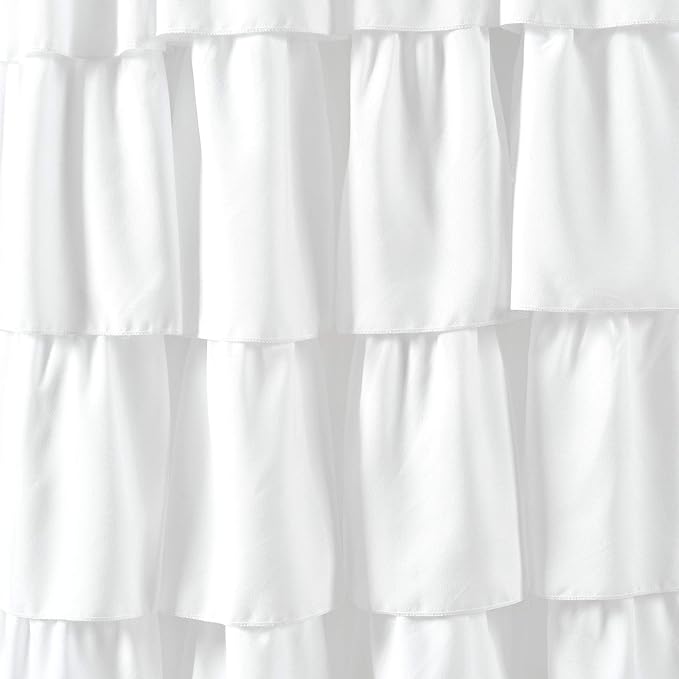 White Ruffled Tiered Curtain, 50×84 Inches Single Panel, Romantic Pleated Window Decoration