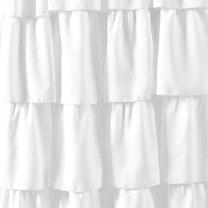 White Ruffled Tiered Curtain, 50×84 Inches Single Panel, Romantic Pleated Window Decoration