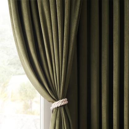 Olive green velvet curtains 84 inches long for living room, blackout thermal insulation curtains for bedroom, rear pull ring modern living room window treatments, 52x84 inches long, olive green
