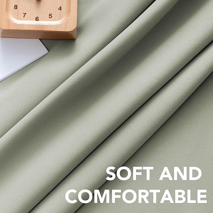 Blackout Curtains Thermal Insulated Curtain Fabric Blackout Curtains Living Room Back Pull Ring/Rod Pocket Bedroom Curtains 52 x 84 Inches Light Sage 2-Pack
