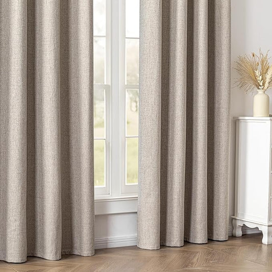 Blackout Curtains 84 Inch Length 2 Panels Set,100% Black Out Curtains for Bedroom Living Room, Thermal Insulated Darkening Drapes Privacy Window Home Deco (52x84 Inch, Linen)