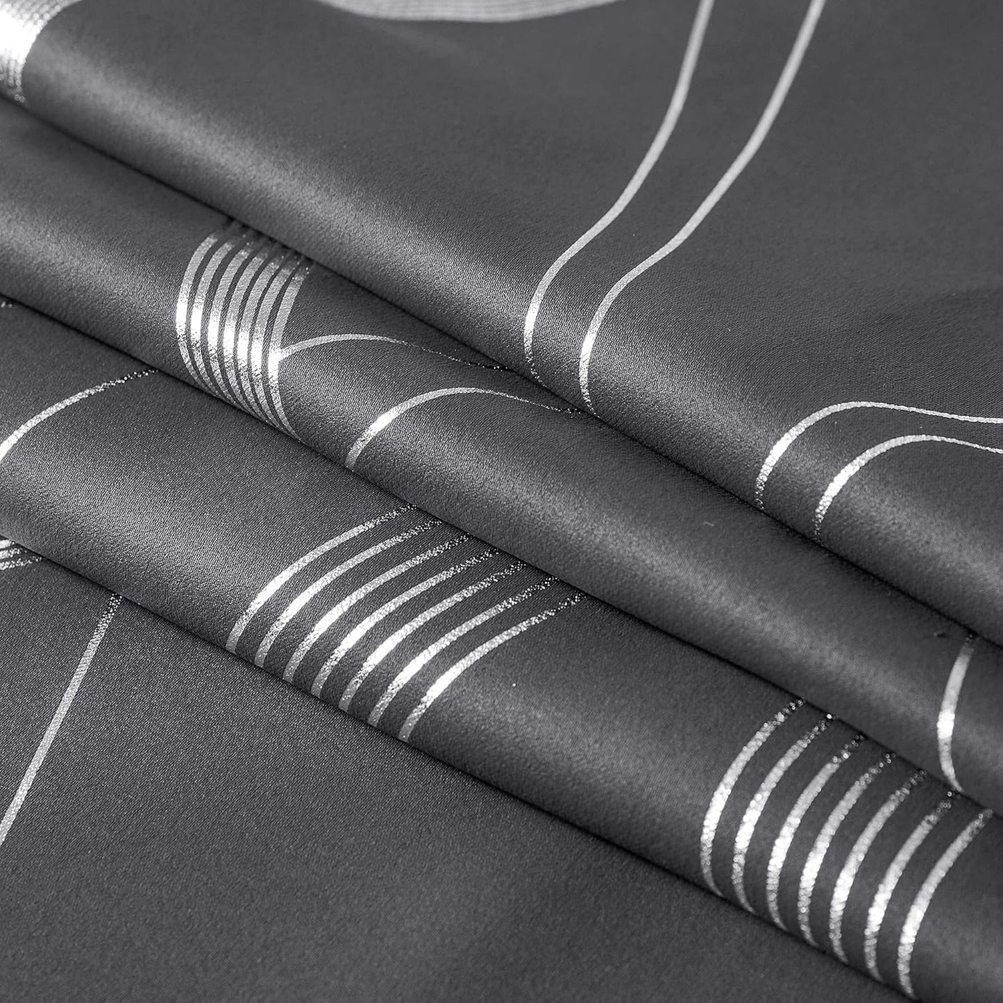 Gray Blackout Curtains for Bedroom/Living Room, 84" Long, 2-Pack, Noise Reducing Insulation Wavy Line Foil Print Curtains for Patio Sliding Glass Doors (52 x 84)