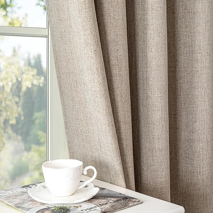 Blackout Curtains 84 Inch Length 2 Panels Set,100% Black Out Curtains for Bedroom Living Room, Thermal Insulated Darkening Drapes Privacy Window Home Deco (52x84 Inch, Linen)