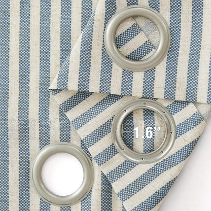 Linen Blend Striped Curtains Blue Pinstripe Print Beige Curtains 84 Inches Long for Living Room Bedroom Grommet Top 2 Panels