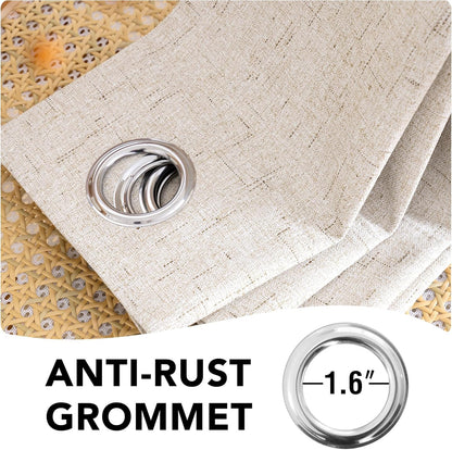 Linen Blackout Curtains Durable Thick Textured Linen Look 100% Blackout Patio Door Curtain Rust-Resistant Grommets Extra Wide Sliding Curtain 100" W x 84" L - Natural