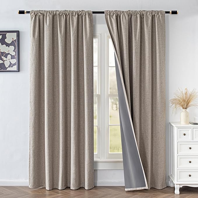 Blackout Curtains 84 Inch Length 2 Panels Set,100% Black Out Curtains for Bedroom Living Room, Thermal Insulated Darkening Drapes Privacy Window Home Deco (52x84 Inch, Linen)
