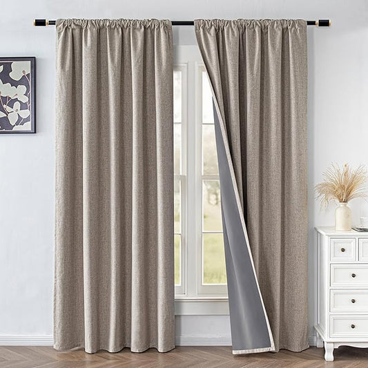 Blackout Curtains 84 Inch Length 2 Panels Set,100% Black Out Curtains for Bedroom Living Room, Thermal Insulated Darkening Drapes Privacy Window Home Deco (52x84 Inch, Linen)